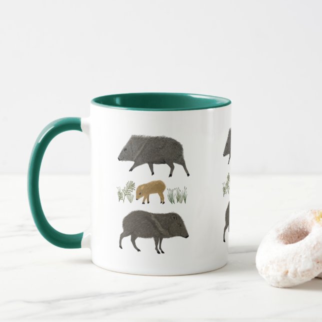 Caneca Animais do Deserto do Retrato da Família Javelina (Com Donut)