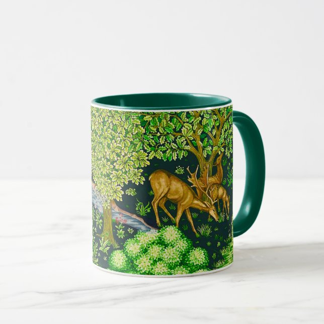 Caneca ANIMAIS FLORESTAIS, DEERS BY BROOK Blue Green Flor (Frente Esquerda)