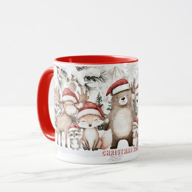 Caneca Animais Fofos da Floresta Natal Terra da Maravilha (Frente Esquerda)