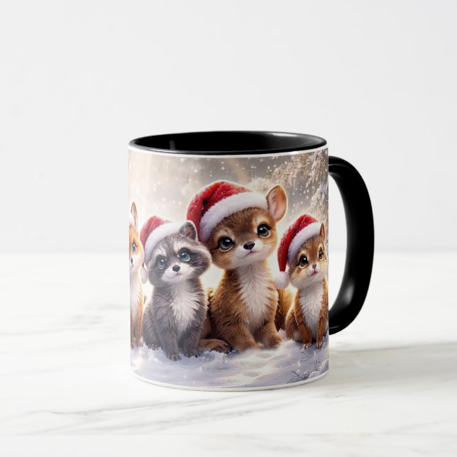 Caneca Animais Fofos de Natal Feriado (Frente Esquerda)