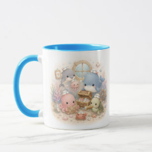 Caneca Animais Marinhos Kawaii Fofos Debaixo do Mar Duas