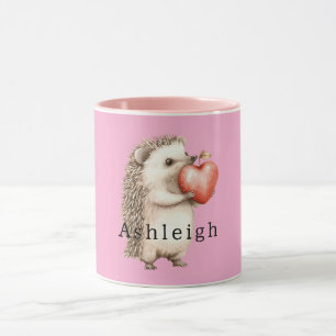 Caneca Animal de coração de ouriço fofo rosa  