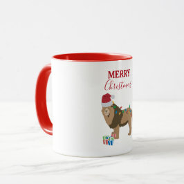 Caneca Animal engraçado do Leão de Natal com Papai Noel