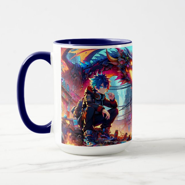 Caneca Anime Boy e Dragão em um mundo distópico (Esquerda)