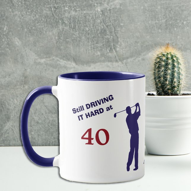 Caneca Aniversário 40 Silhueta Azul Golfer (Criador carregado)