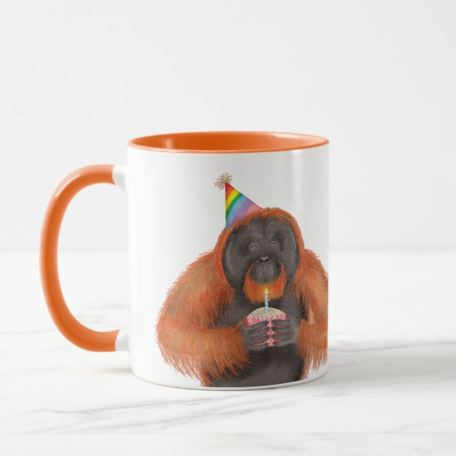Caneca Aniversário bonito de orangotango personalizado (Esquerda)