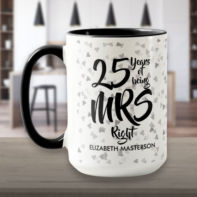 Caneca Aniversário de 25 Silver do Diversão Certo (Mrs Right Fun 25th Silver Anniversary Mug)