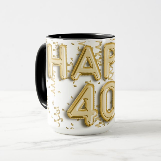 Caneca aniversário de 40 anos feliz Dourado (Frente Esquerda)