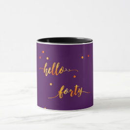 Caneca aniversário de 40 anos roxo olá de ouro 40 tipogra