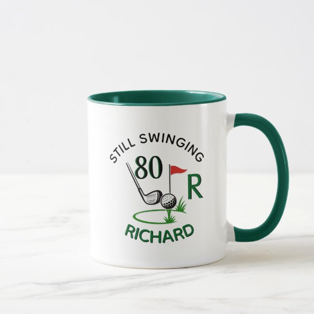 Caneca Aniversário de 80 anos (qualquer idade) Nome Monog (Direita)