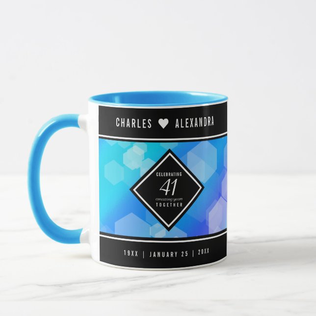 Caneca Aniversário de Casamento de Topaz Azul Elegante 41 (Esquerda)