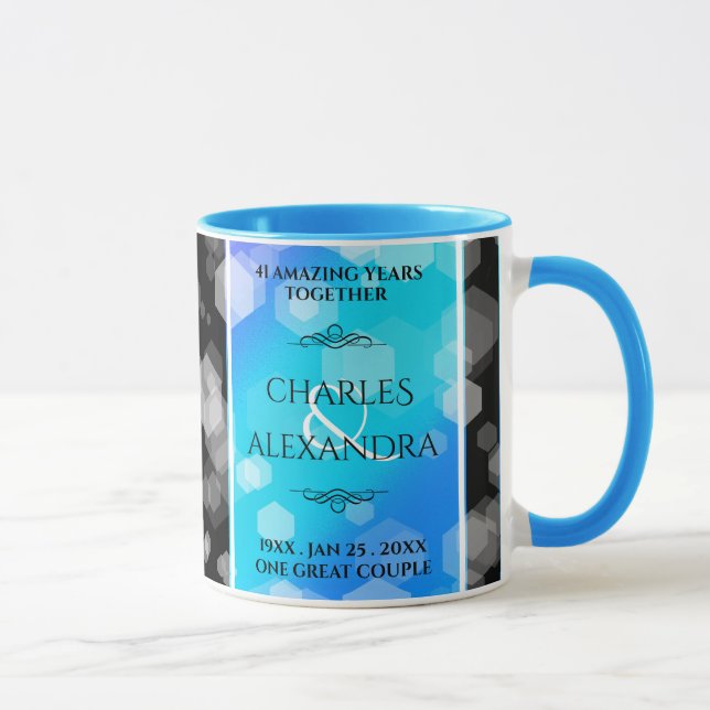 Caneca Aniversário de Casamento de Topaz Azul Elegante 41 (Direita)
