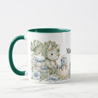 Caneca Aniversário de Dinossauro em Azul Verde Pastel com
