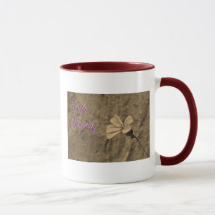 Caneca Aniversário Flor e Pedra na Sépia