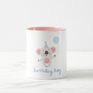 Caneca Aniversário Garoto Teddy Urso Segurando Um Balão