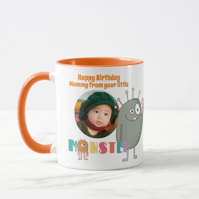 Caneca Aniversário MÃE FOTO MUG FILHOS Pequenos Monstros (Esquerda)