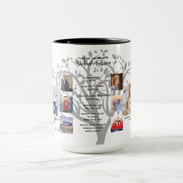 Caneca Aniversário Milestones PHOTO COLLAGE Family Tree G (Centro)