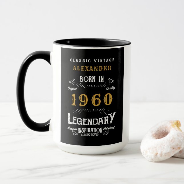 Caneca Aniversário Personalizado 1960 Adicionar Nome Lege (Com Donut)