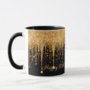 Caneca Aniversário Personalizado com Glitter Dourado e Pr