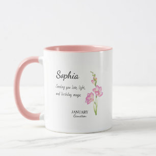 Caneca Aniversário Personalizado de Janeiro com Cravo