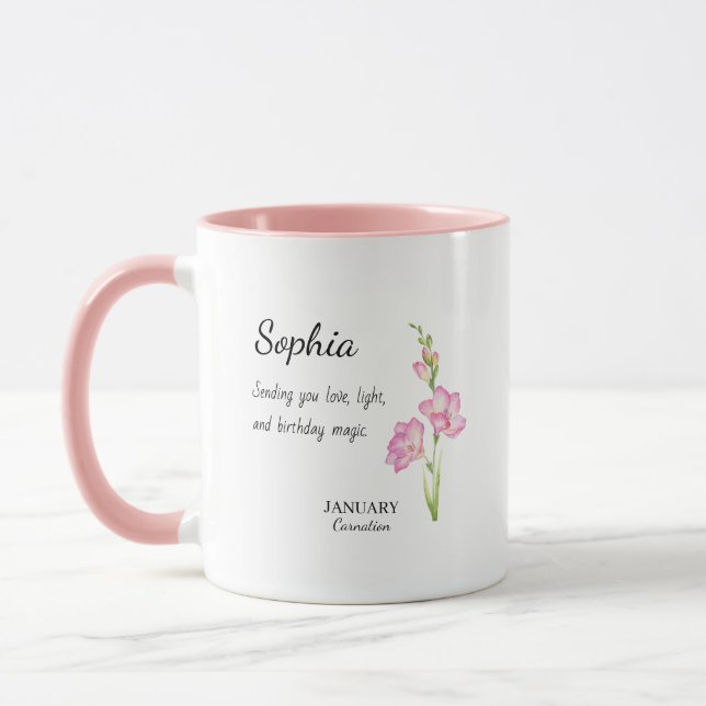 Caneca Aniversário Personalizado de Janeiro com Cravo (Esquerda)