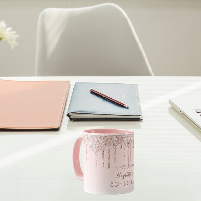 Caneca Aniversário rosa dourado borrão dourado dourado dr (Criador carregado)