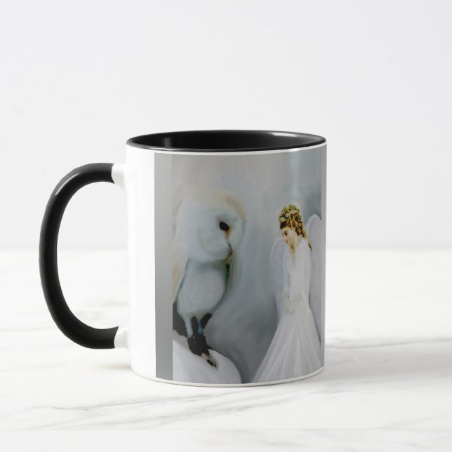 Caneca Anjo-da-guarda do cuidado e coruja branca (Esquerda)