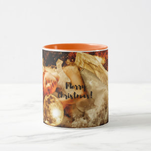 Caneca  Anjo dormindo sob o Cosmos "Feliz Natal"