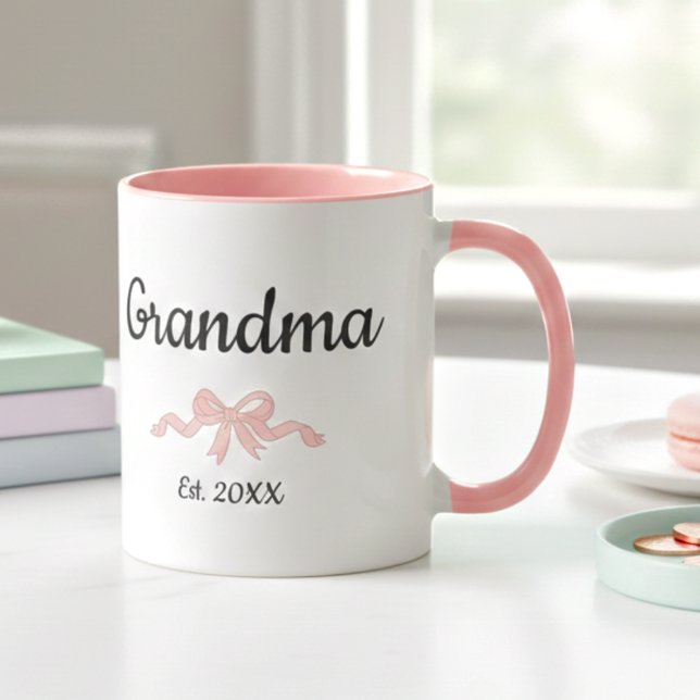 Caneca Ano de Fundação Avó Arco de Menina Rosa Escrito Si (Criador carregado)
