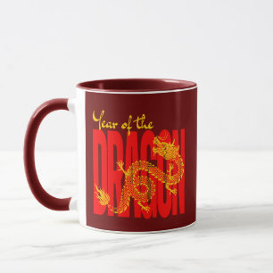 Caneca Ano do Dragão Vermelho Dourado