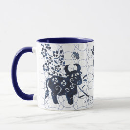 Caneca Ano Novo Chinês do Ox Zodiac Artístico Moderno Azu