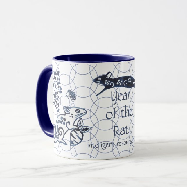 Caneca Ano Novo Chinês do Rato Zodiac Artístico Moderno (Frente Esquerda)