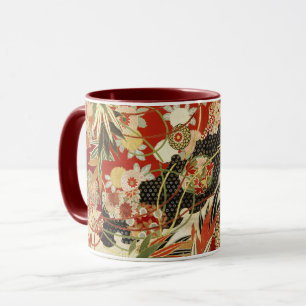 Caneca ANTIQUE FLORES JAPONESAS FLORES Vermelhas Verde Pr