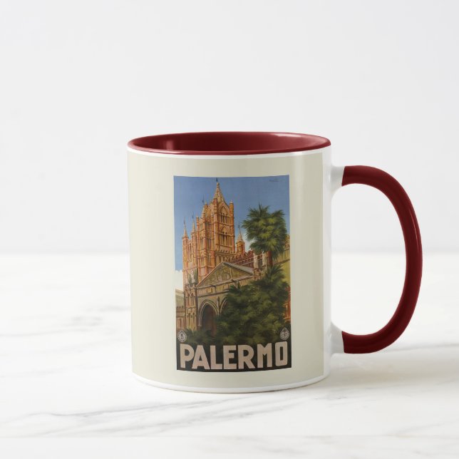 Caneca anúncio italiano do viagem de Palermo Sicília do (Direita)