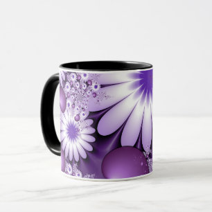 Caneca Apaixonando Flores de Abstrato e Corações Fractais
