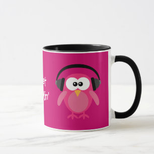 Caneca Apenas corujas cor-de-rosa de Chillin com fones de