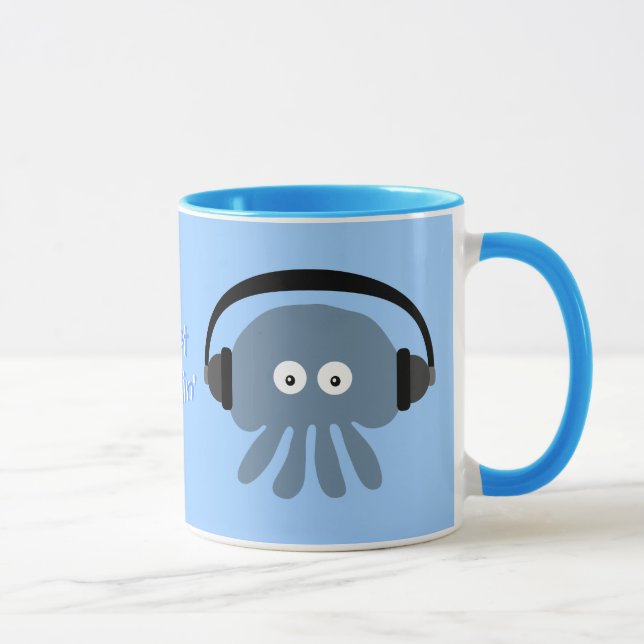 Caneca Apenas medusa azuis de Chillin com fones de ouvido (Direita)