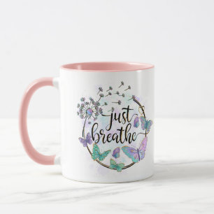 Caneca Apenas Respire Borboletas Dandelion Auto Cuidado Y