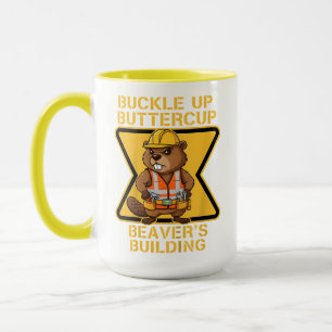 Caneca Aperte o Cinto Borboleta Castor Meme de Segurança 
