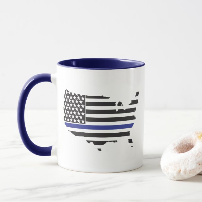 Caneca Apoio Policial Thin Blue Line, Patriótico para o S (Com Donut)
