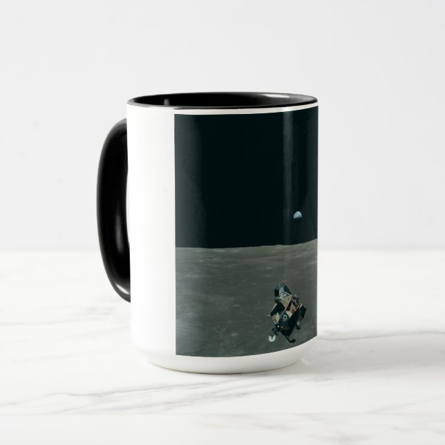 Caneca Apollo Lunar Lander e Earthrise sobre Lua (Frente Esquerda)