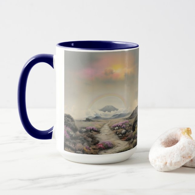 Caneca Após a chuva (Arte de Paisagem Japonesa com Aquare (Com Donut)