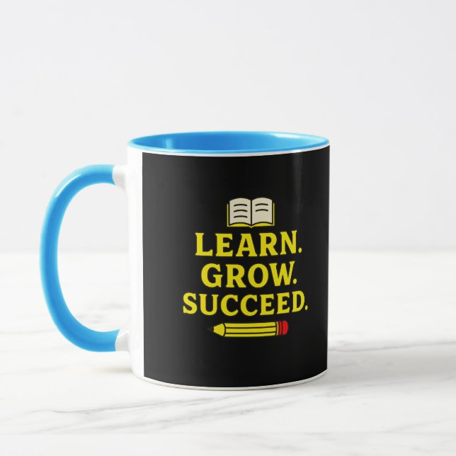 Caneca Aprenda. Cresça. Bem-sucedido. Motivação (Esquerda)
