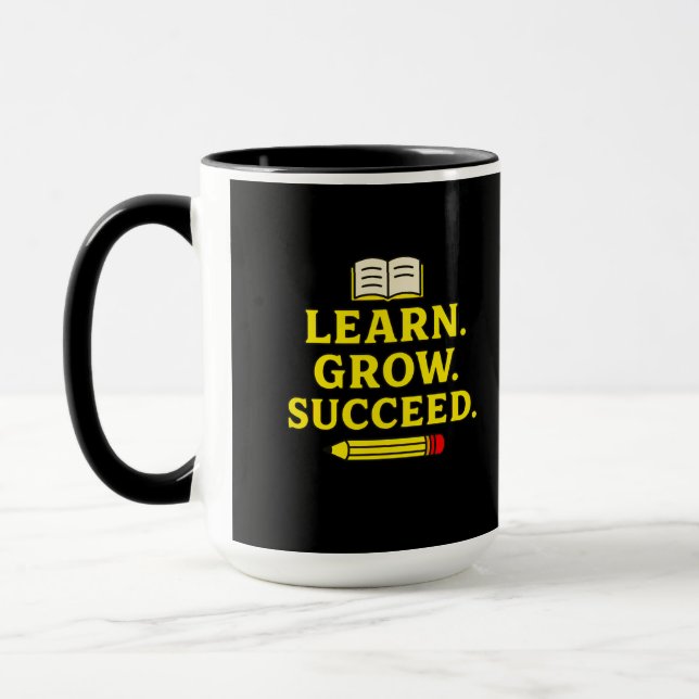 Caneca Aprenda. Cresça. Bem-sucedido. Motivação (Esquerda)