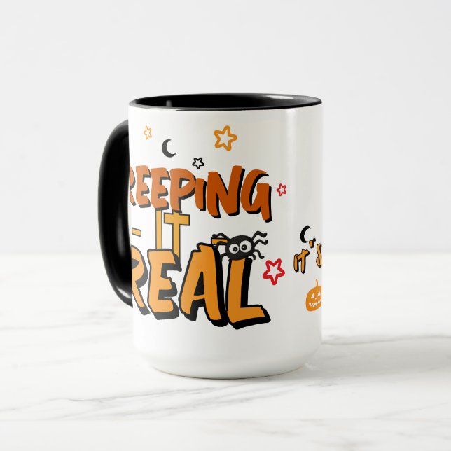 Caneca Apresentando Estrelas Divertidas de Halloween Cree (Frente Esquerda)
