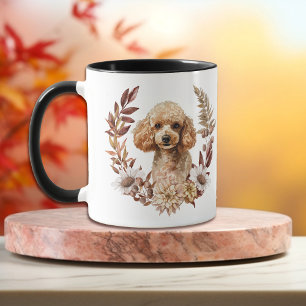 Caneca Apricot Poodle Dog Autumn Wreath