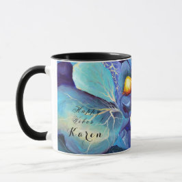 Caneca Aqua Floral de Cores Aquáticas e Blues, pintados à