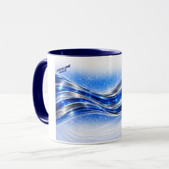 Caneca Aqualume Flow  – Blue Silver Wave Energy Mug (Frente Esquerda)
