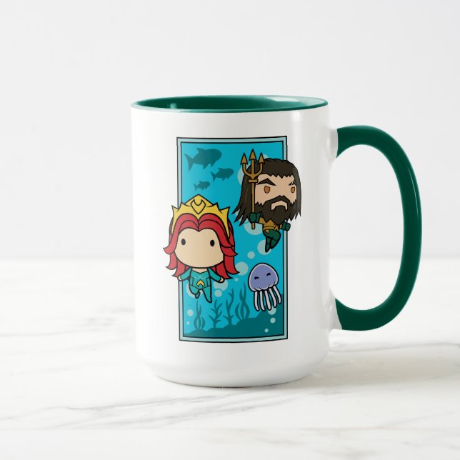Caneca Aquaman | Chibi Mera & gráfico submarino de (Direita)