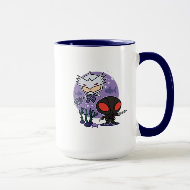 Caneca Aquaman | Chibi Orm & gráfico submarino do Manta (Direita)
